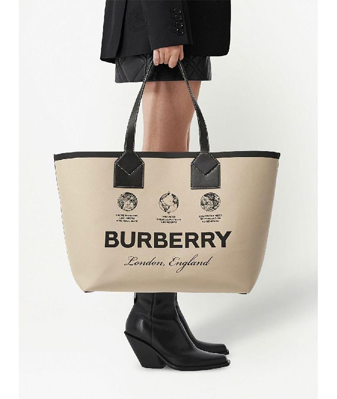 BURBERRY Бежевая тканевая сумка тоут, фото 5