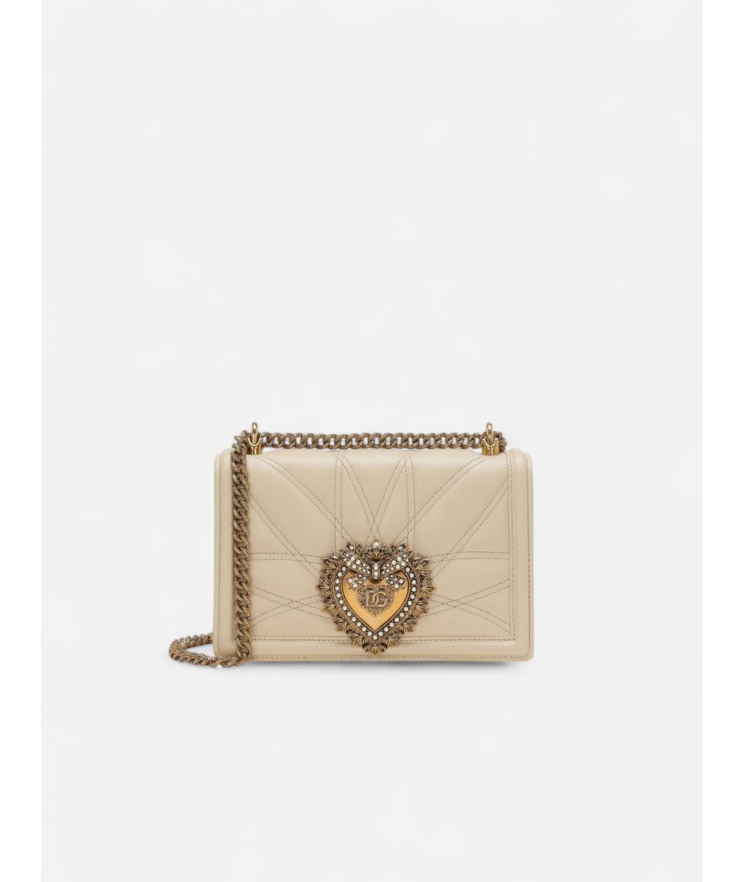 DOLCE&GABBANA Бежевая кожаная сумка через плечо, фото 5