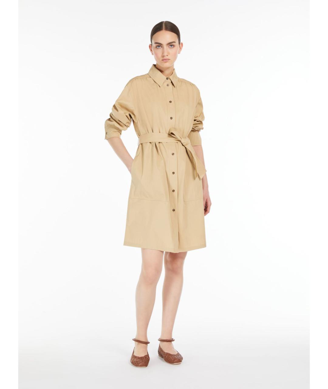 WEEKEND MAX MARA Бежевое хлопковое повседневное платье, фото 2