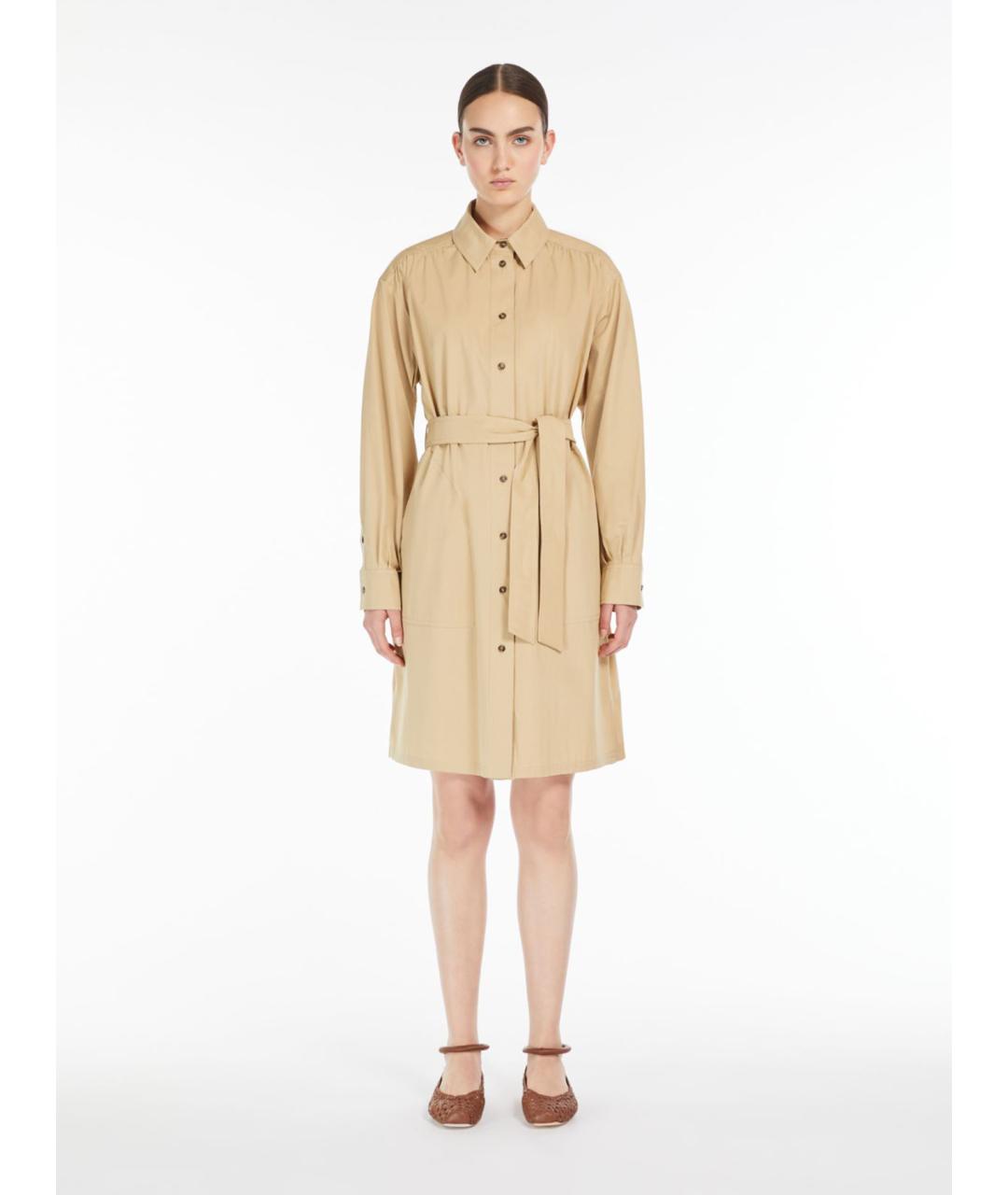 WEEKEND MAX MARA Бежевое хлопковое повседневное платье, фото 3