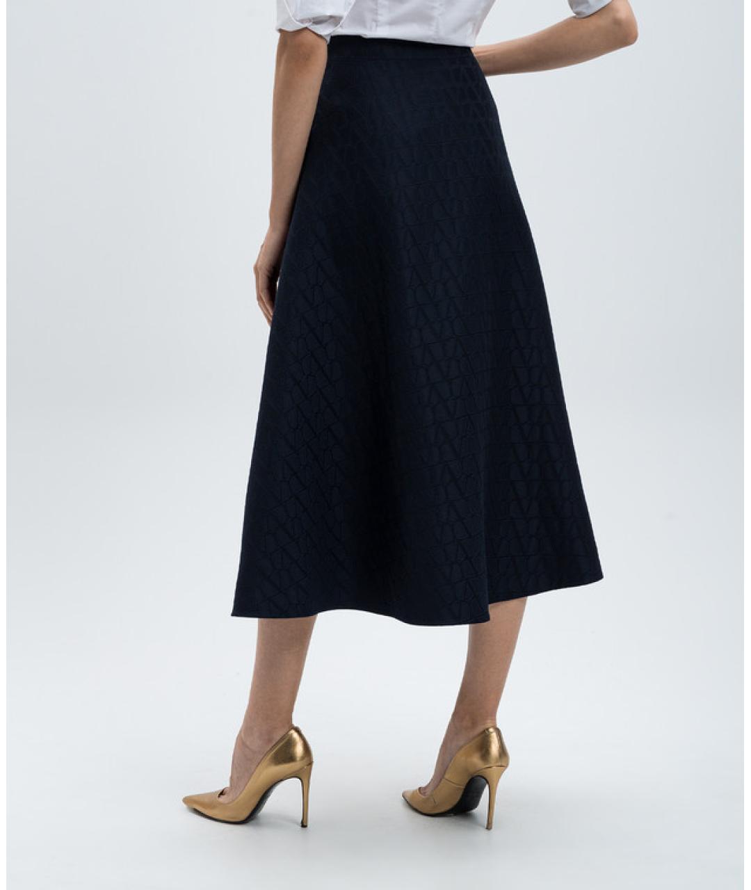 VALENTINO Темно-синяя шерстяная юбка миди, фото 3