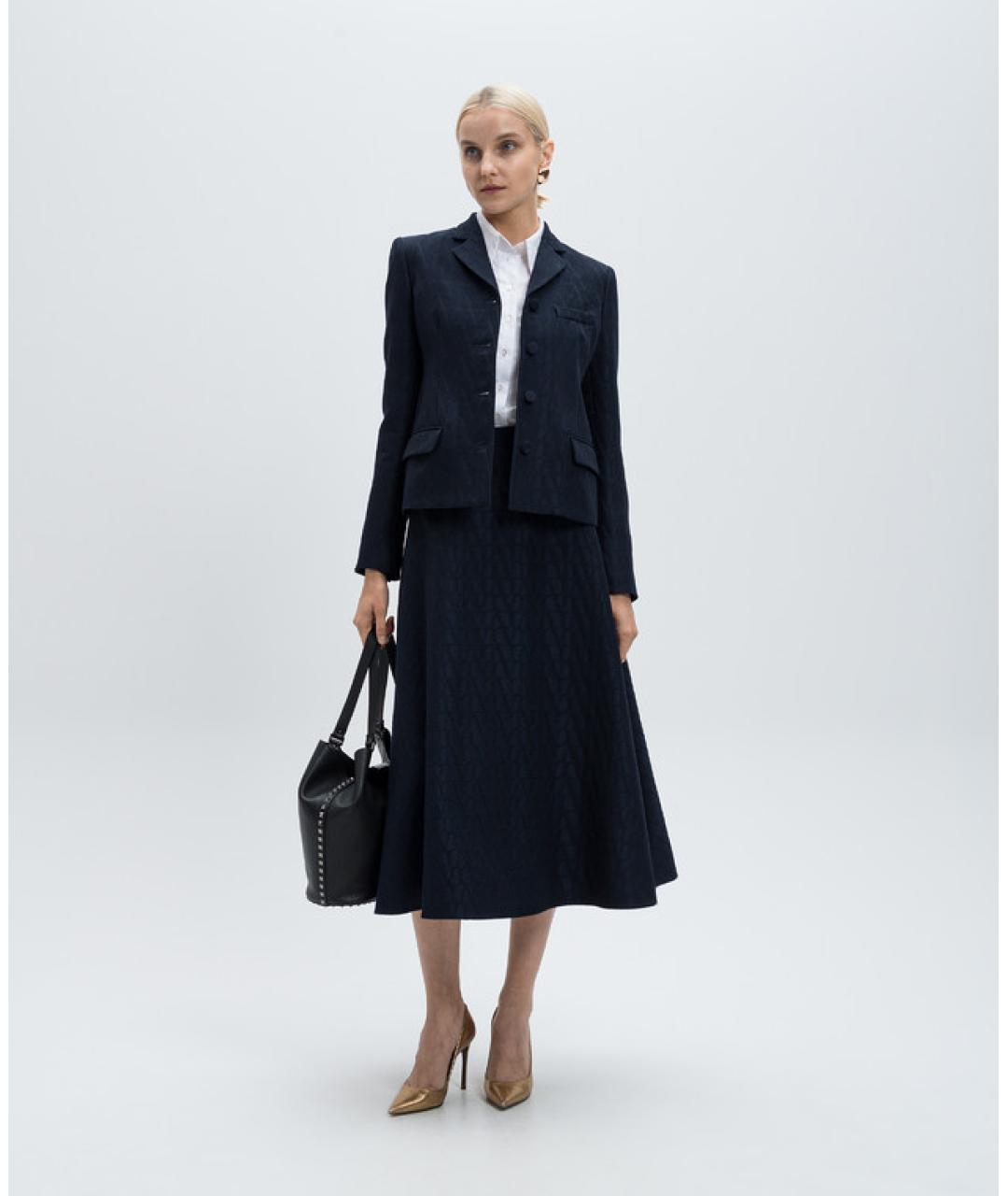 VALENTINO Темно-синяя шерстяная юбка миди, фото 2