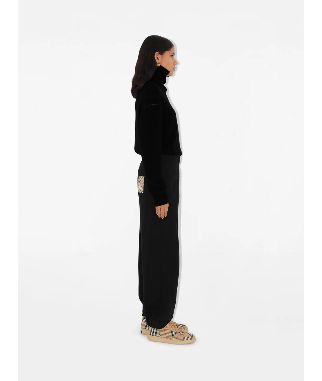 BURBERRY Черные хлопковые прямые брюки, фото 3