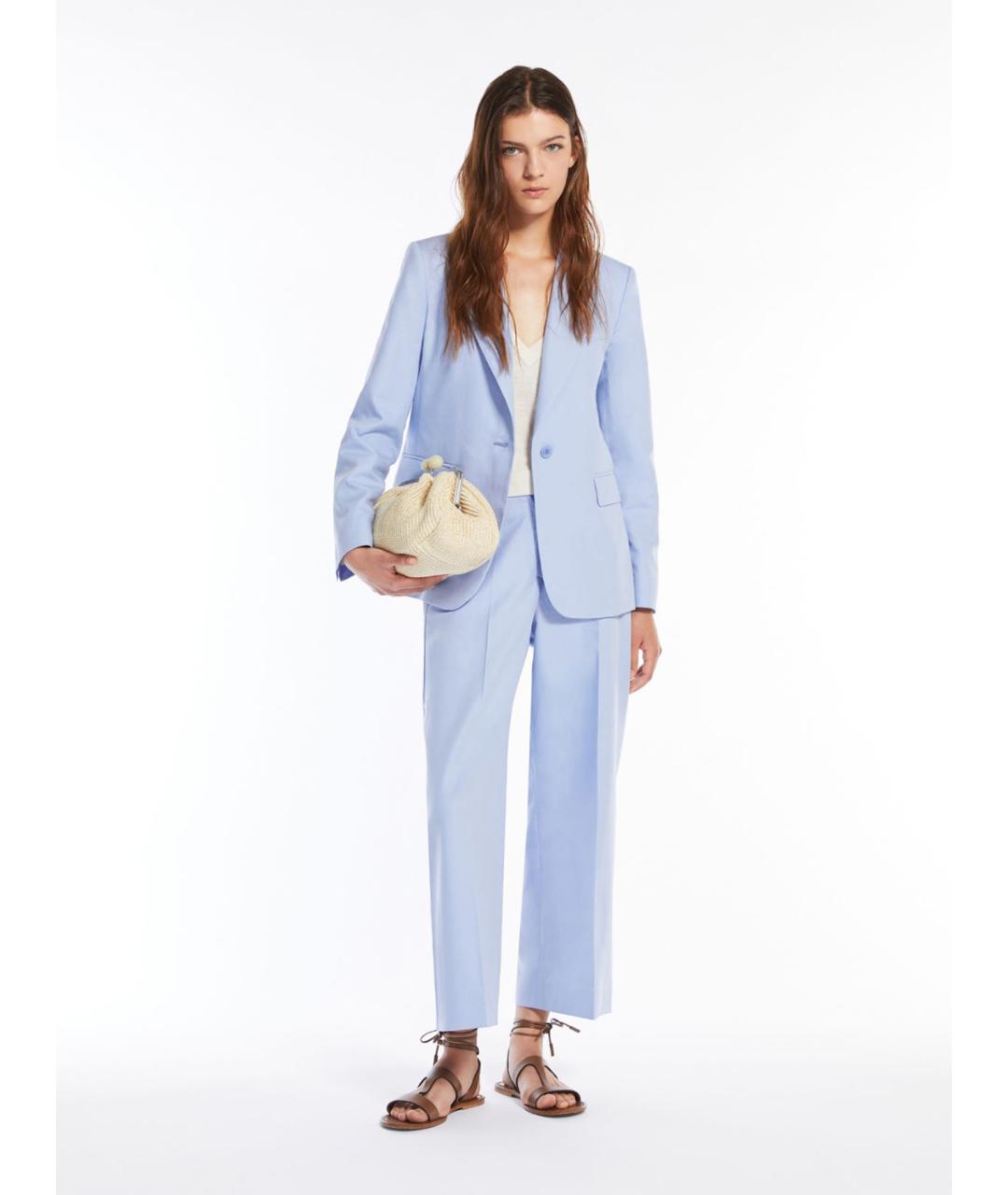 WEEKEND MAX MARA Голубые хлопковые прямые брюки, фото 2