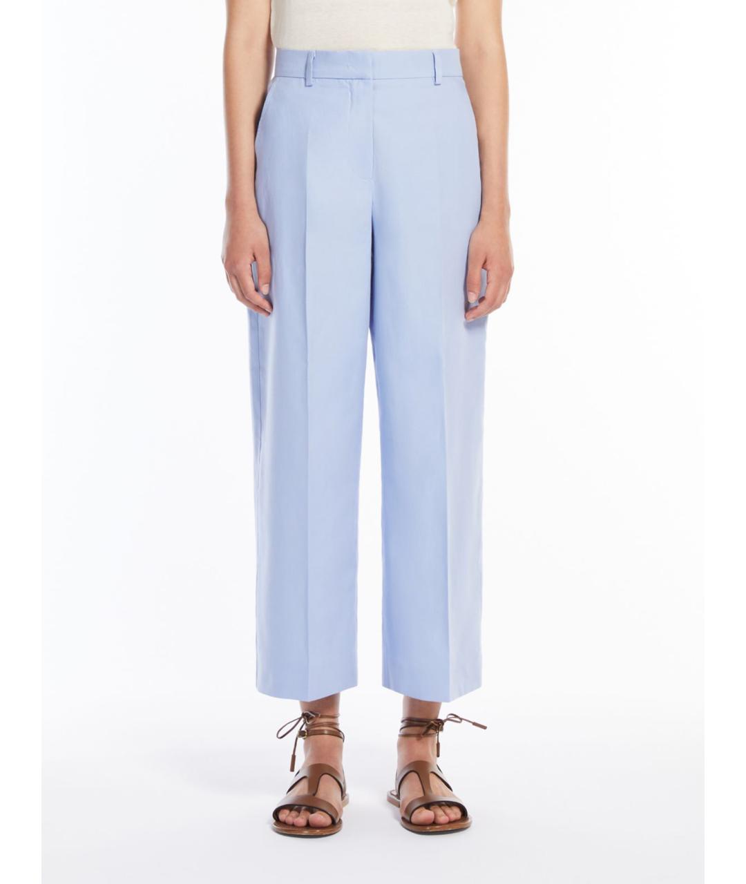 WEEKEND MAX MARA Голубые хлопковые прямые брюки, фото 3