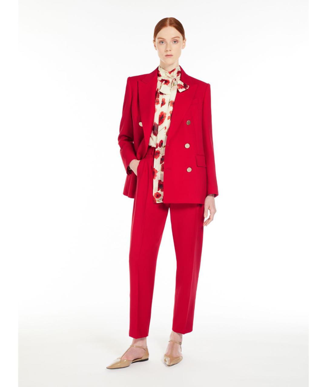 MAX MARA STUDIO Красные шерстяные прямые брюки, фото 2