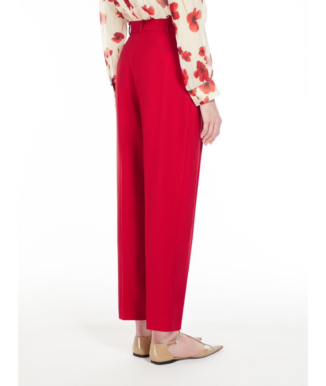MAX MARA STUDIO Красные шерстяные прямые брюки, фото 3