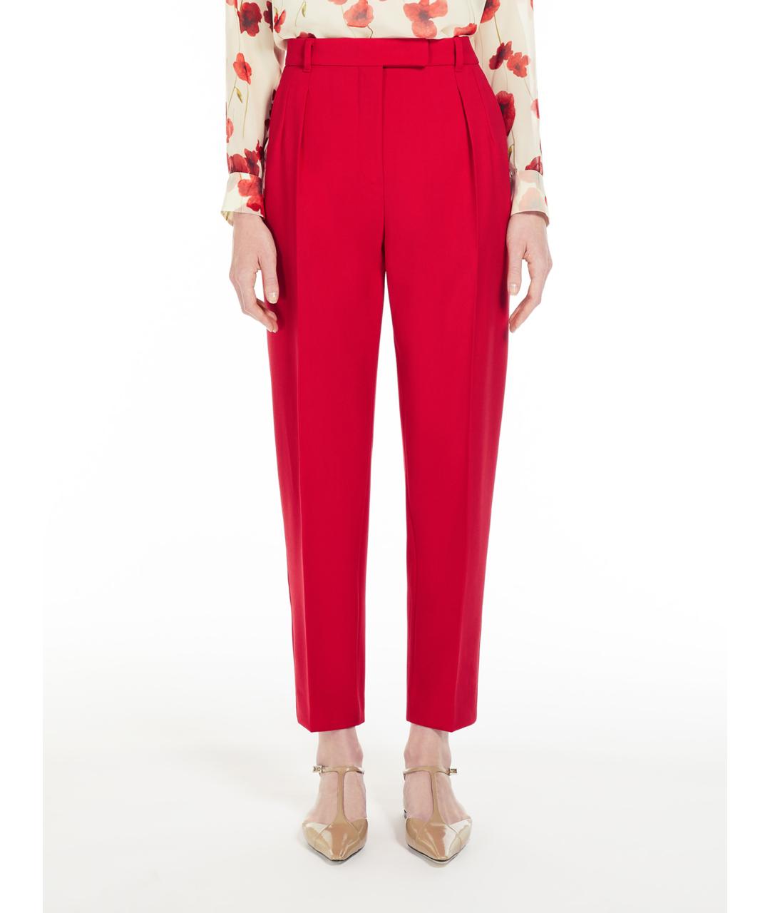 MAX MARA STUDIO Красные шерстяные прямые брюки, фото 4