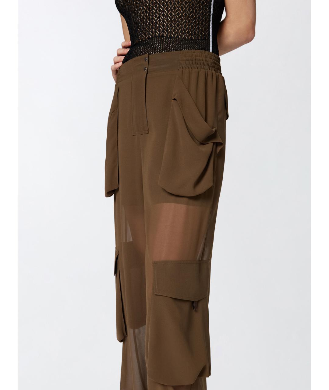 PINKO Коричневые полиэстеровые прямые брюки, фото 5