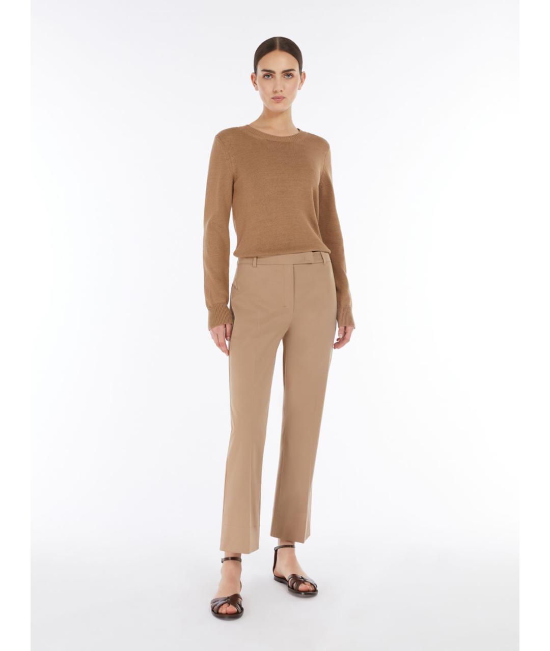'S MAX MARA Бежевые хлопко-эластановые прямые брюки, фото 2