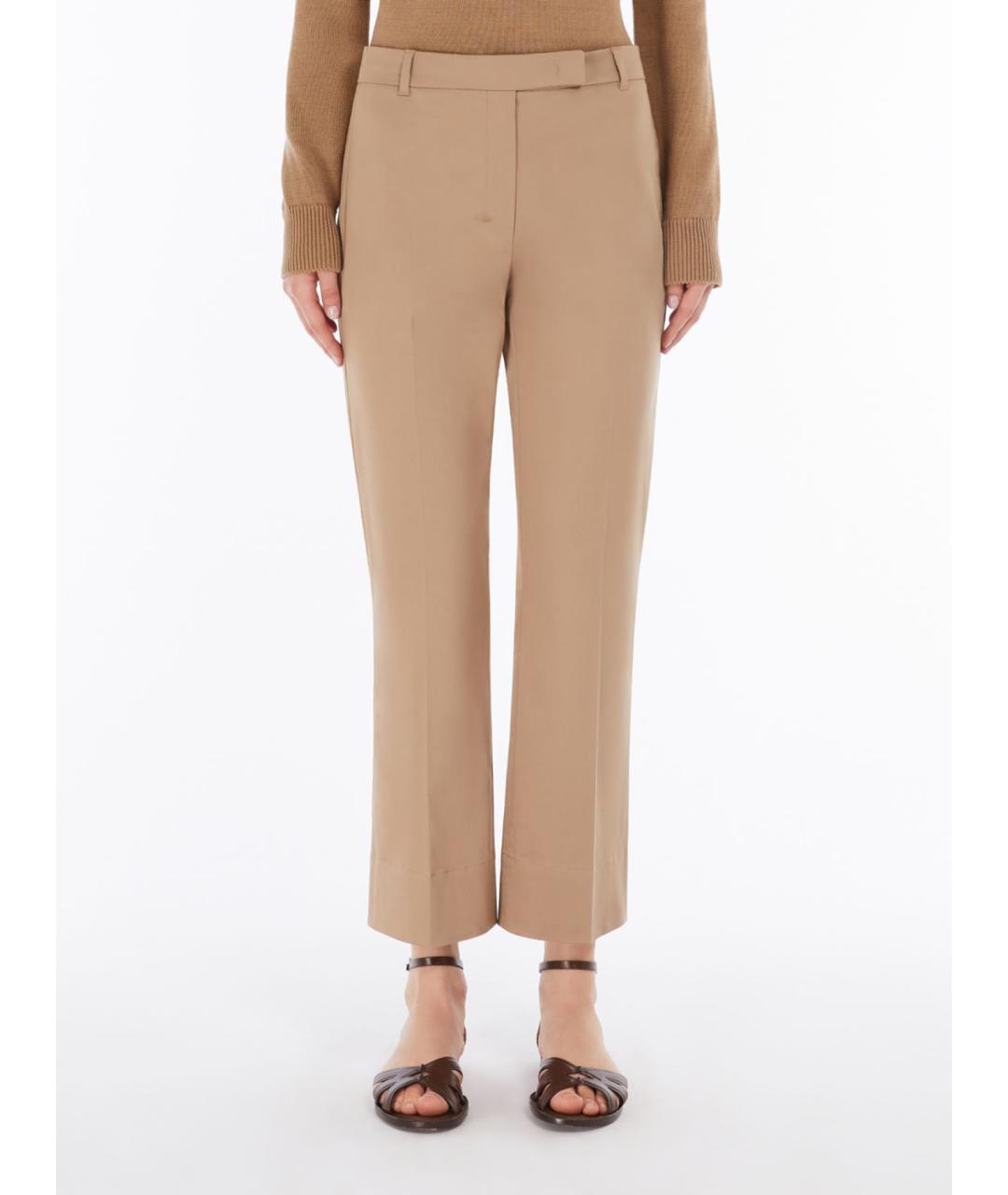 'S MAX MARA Бежевые хлопко-эластановые прямые брюки, фото 4