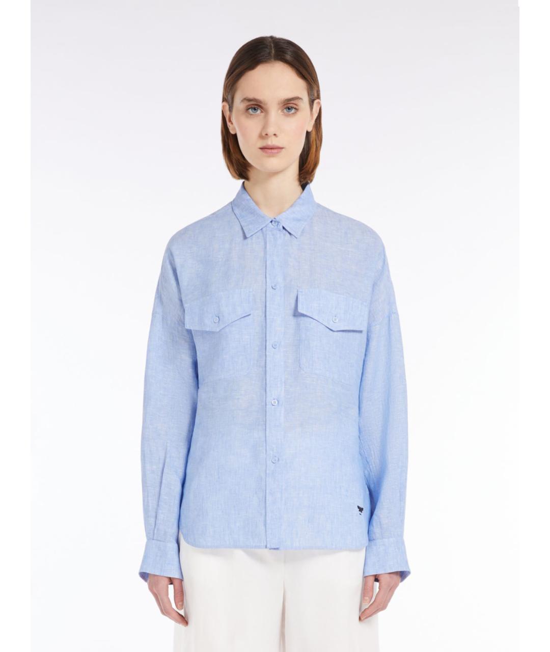 WEEKEND MAX MARA Голубая льняная рубашка, фото 4