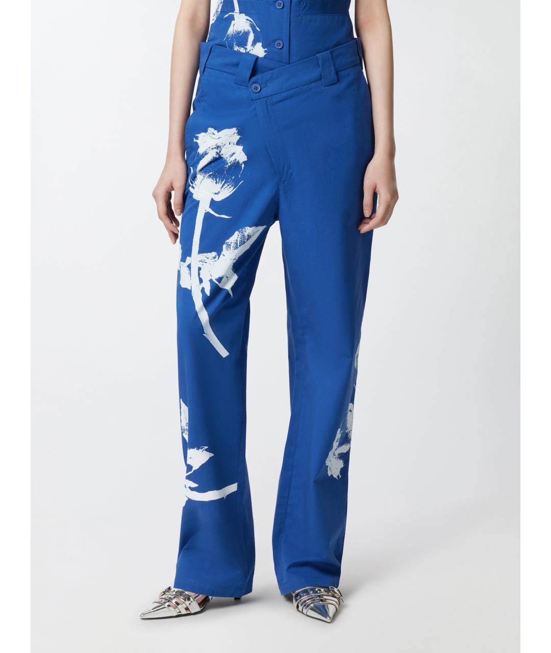 PINKO Синие хлопковые прямые брюки, фото 3