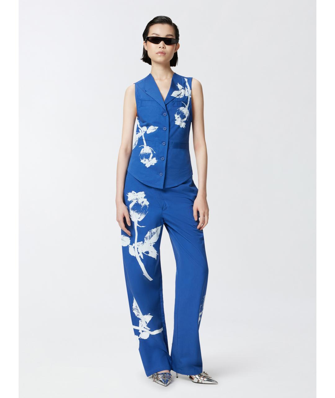 PINKO Синие хлопковые прямые брюки, фото 2