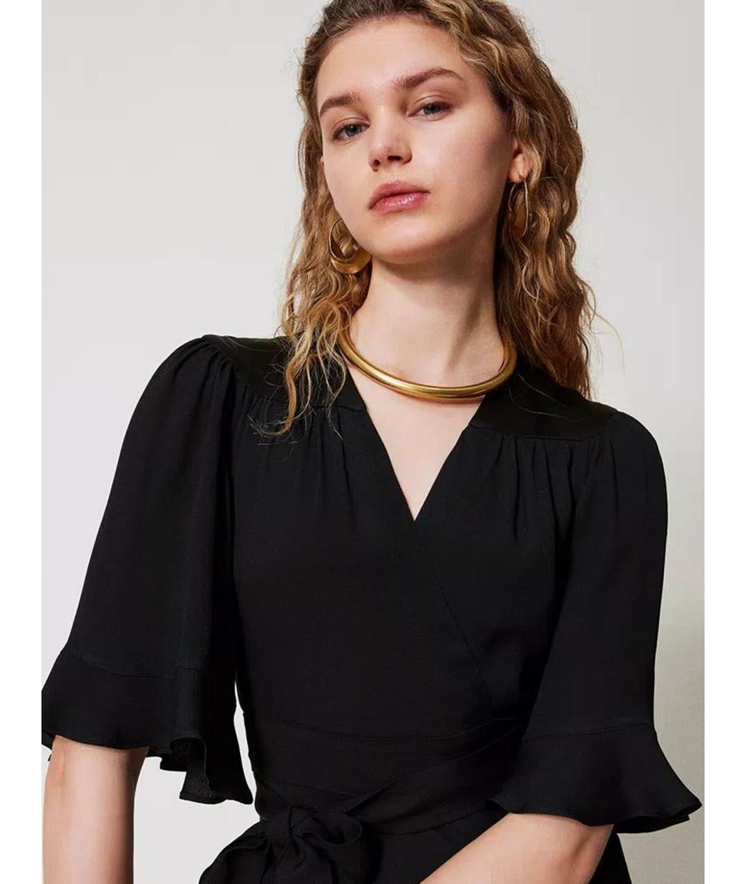 TWIN-SET Черная вискозная блузы, фото 6
