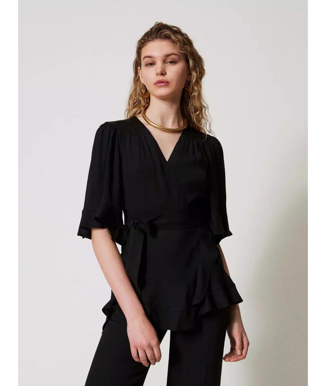 TWIN-SET Черная вискозная блузы, фото 3
