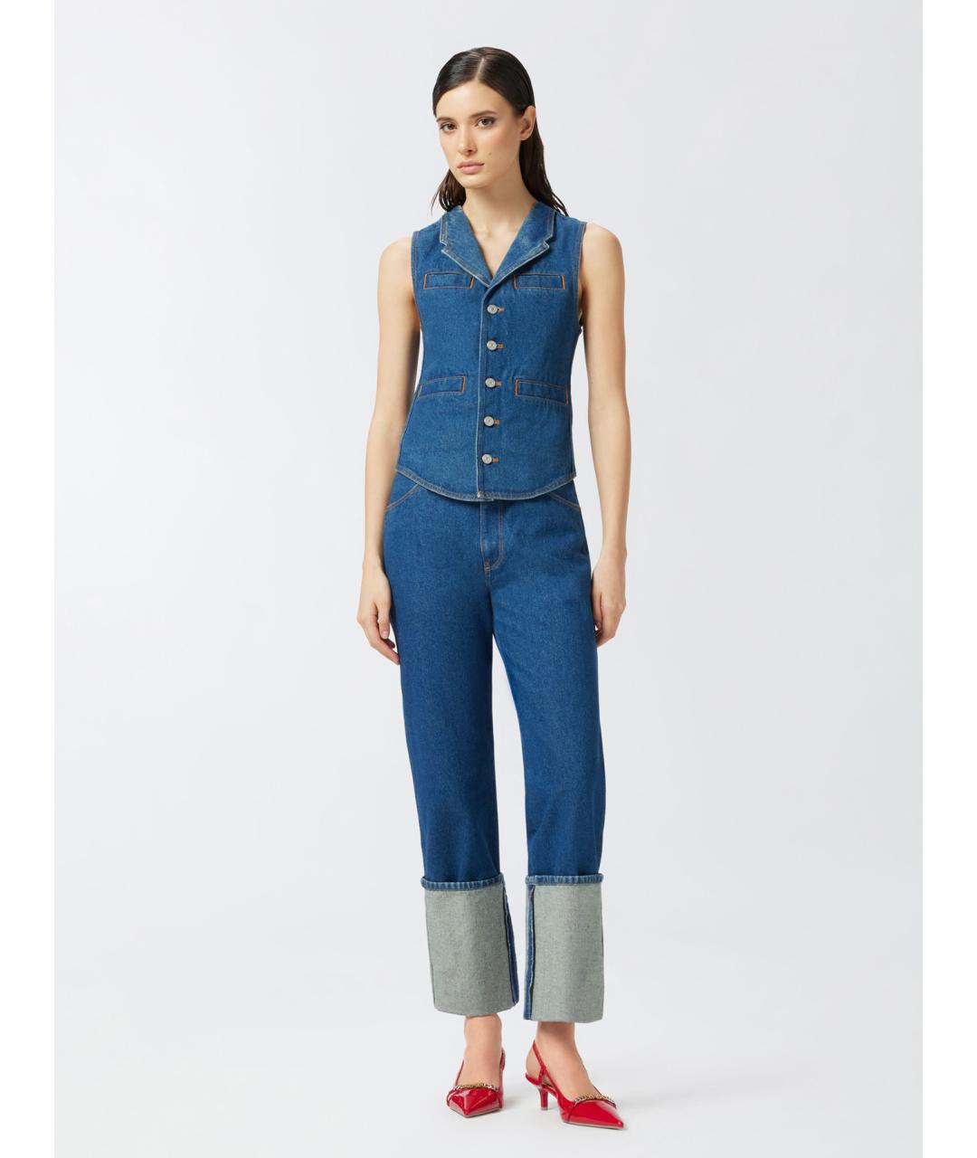 PINKO Синие хлопковые прямые джинсы, фото 2