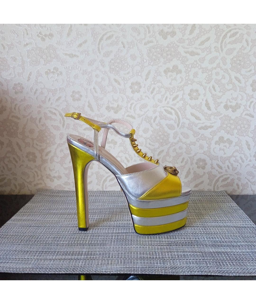 GUCCI Золотые кожаные босоножки, фото 8