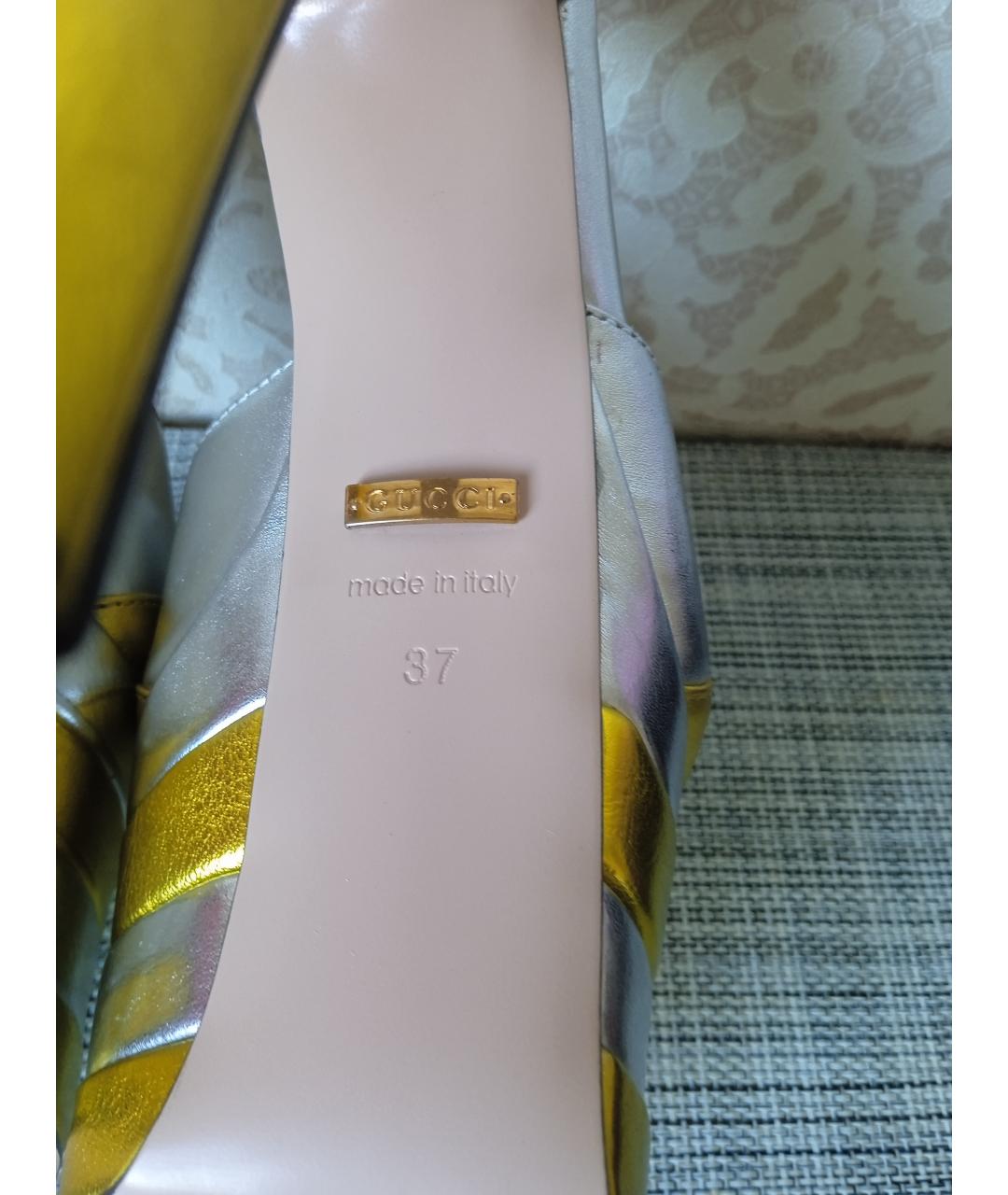 GUCCI Золотые кожаные босоножки, фото 6