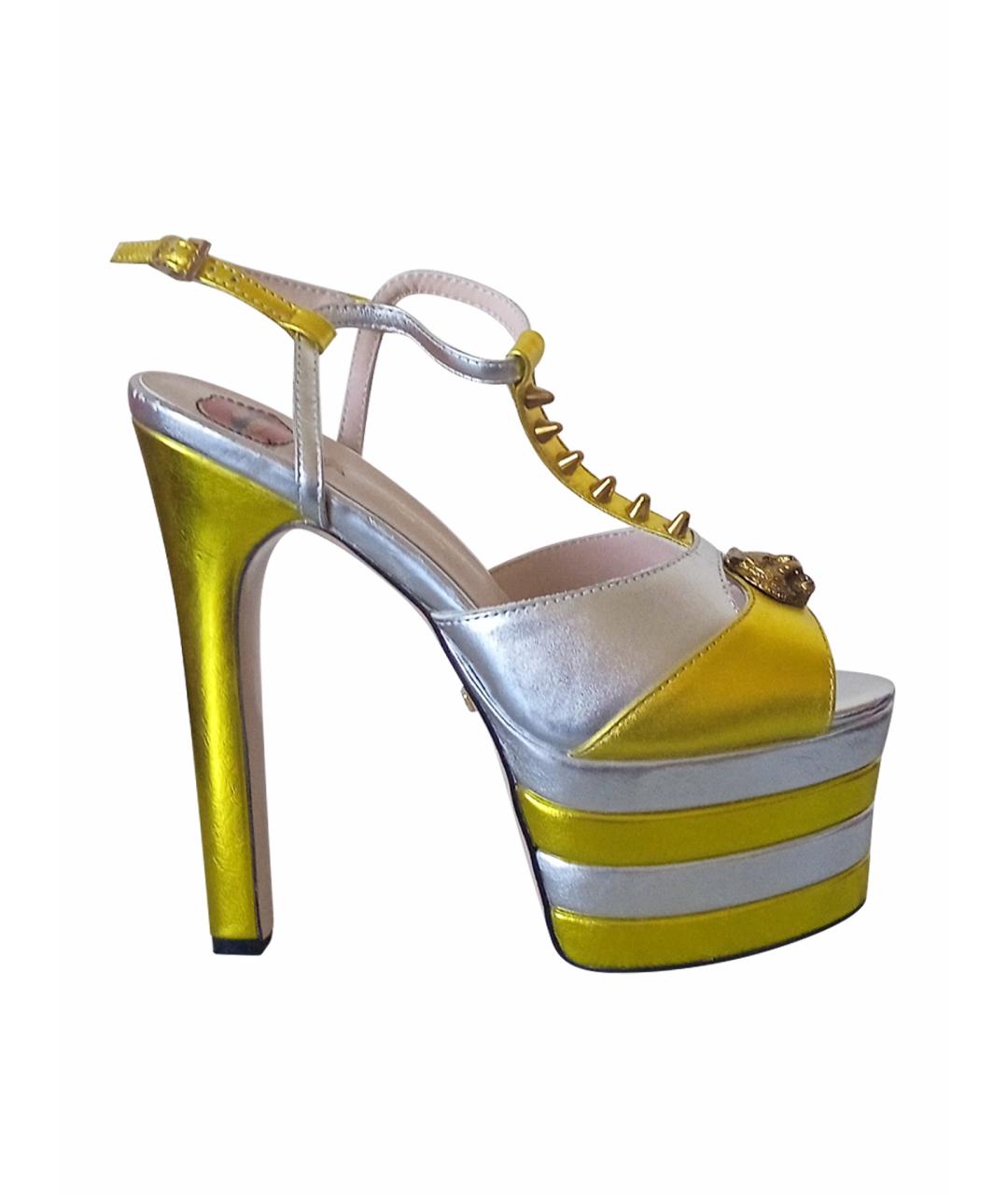 GUCCI Золотые кожаные босоножки, фото 1