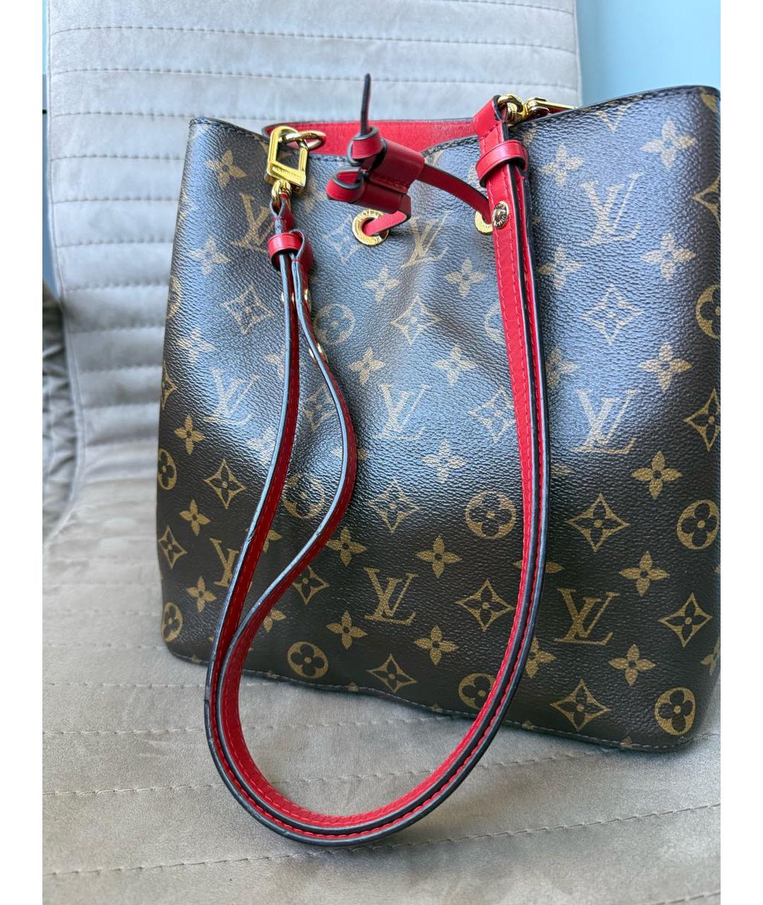 LOUIS VUITTON Коричневая кожаная сумка тоут, фото 8