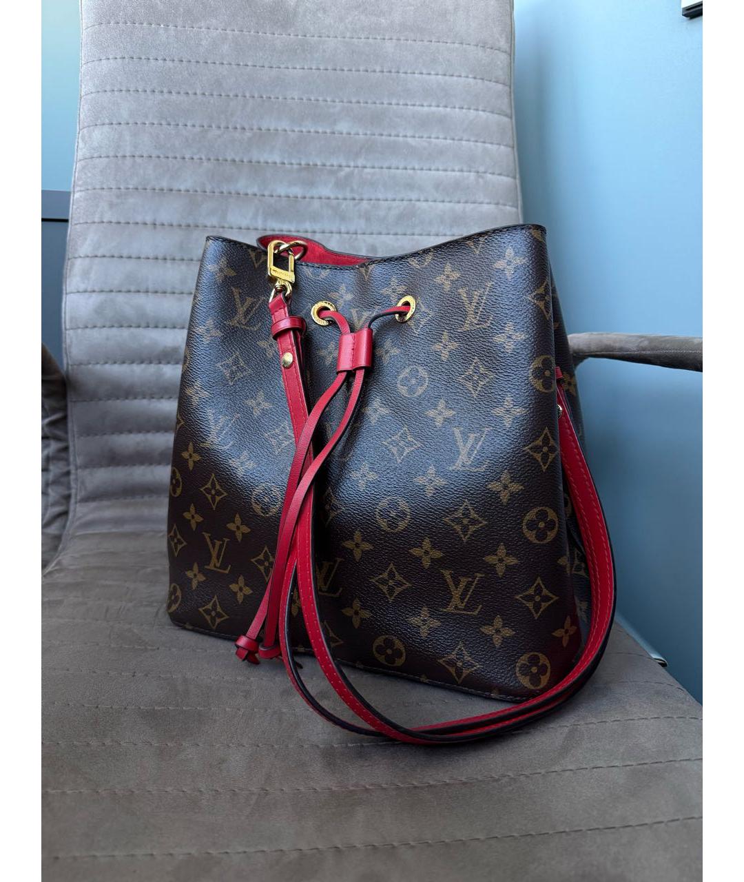 LOUIS VUITTON Коричневая кожаная сумка тоут, фото 9