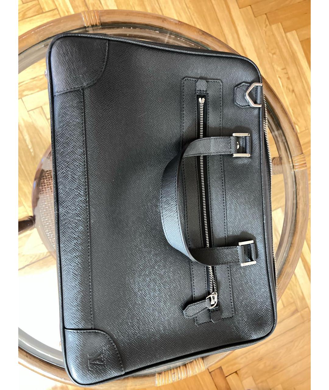 LOUIS VUITTON Антрацитовый кожаный портфель, фото 3