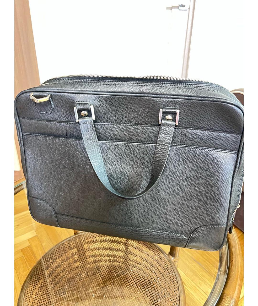 LOUIS VUITTON Антрацитовый кожаный портфель, фото 4