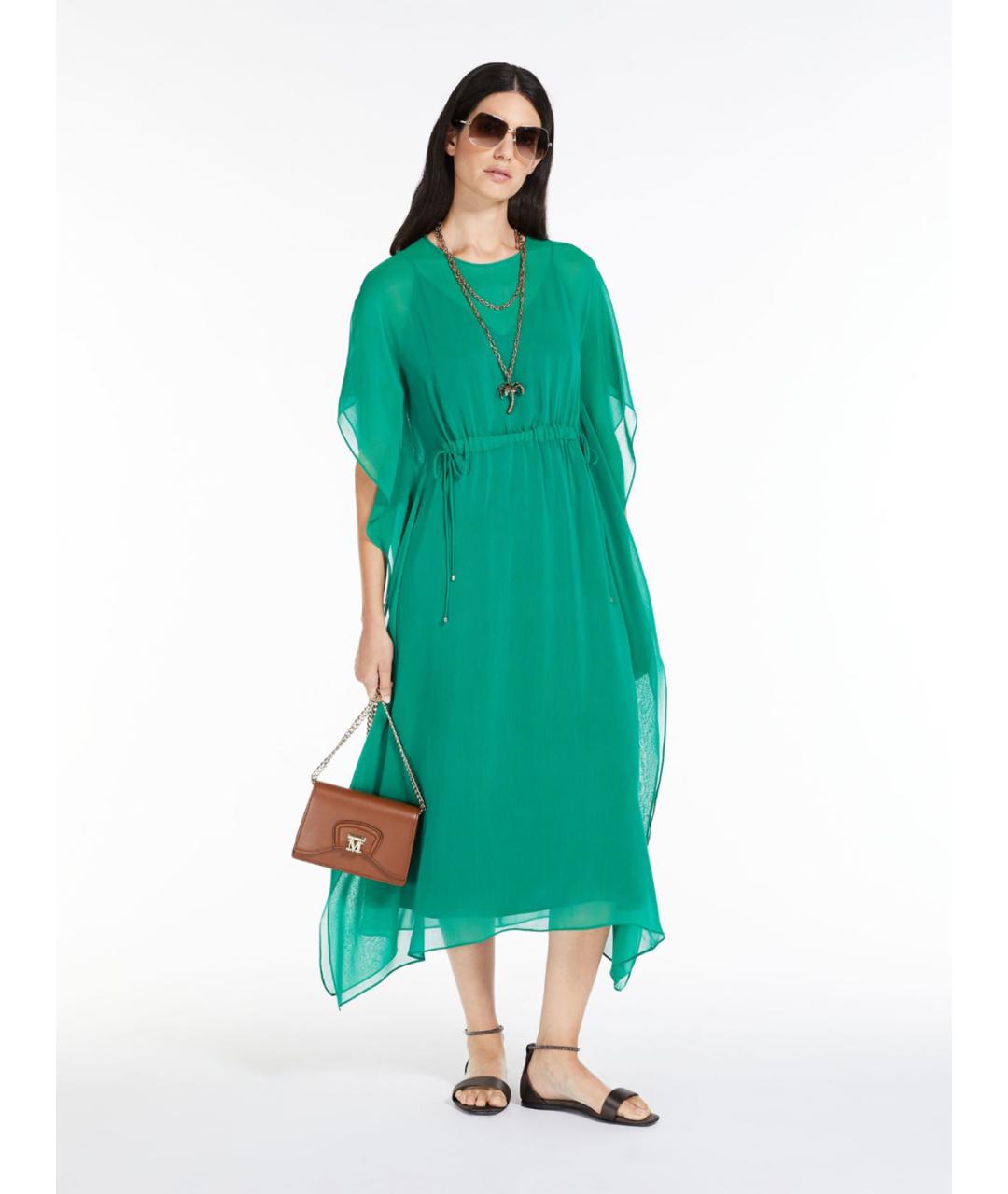 MAX MARA STUDIO Зеленые шелковое повседневное платье, фото 3