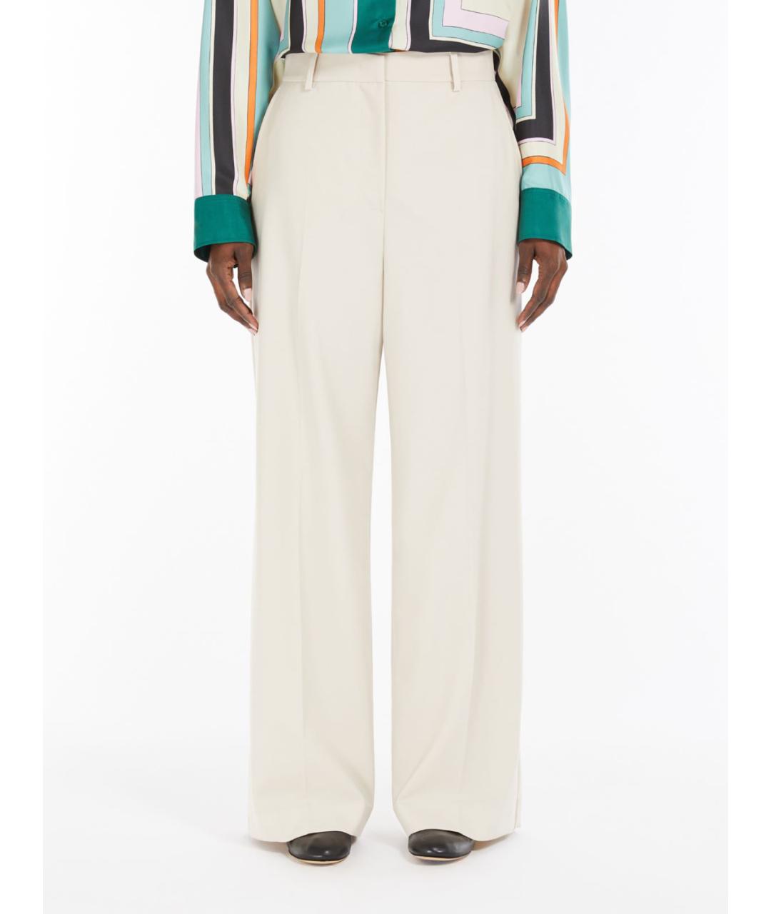 WEEKEND MAX MARA Белые шерстяные брюки широкие, фото 3