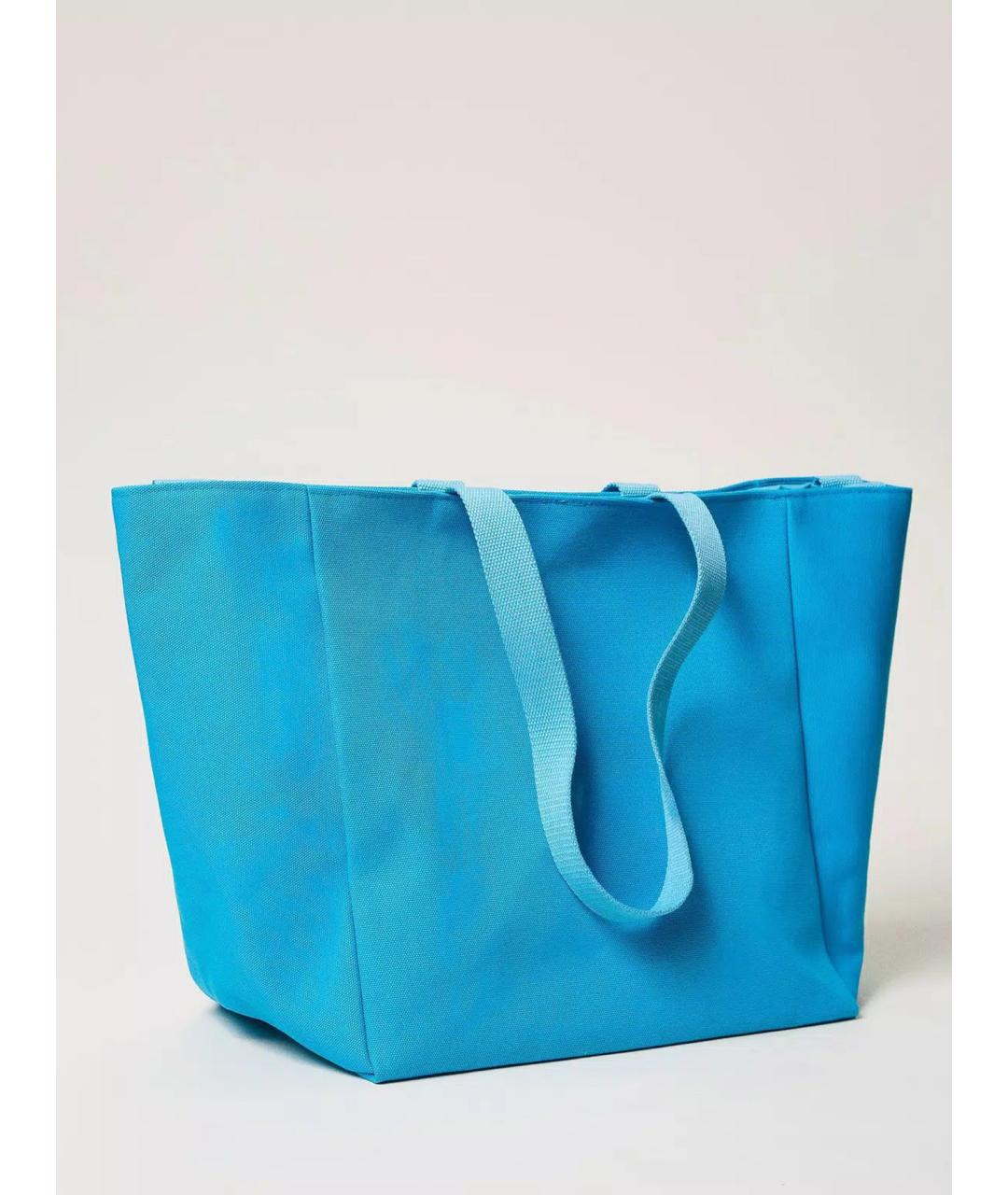 TWIN-SET Голубая хлопковая сумка тоут, фото 3