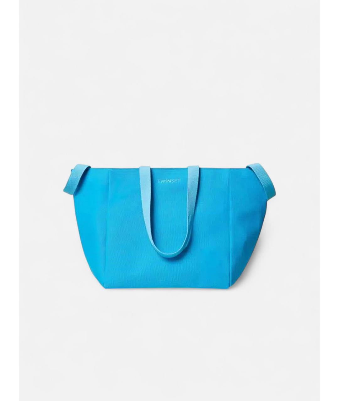 TWIN-SET Голубая хлопковая сумка тоут, фото 6