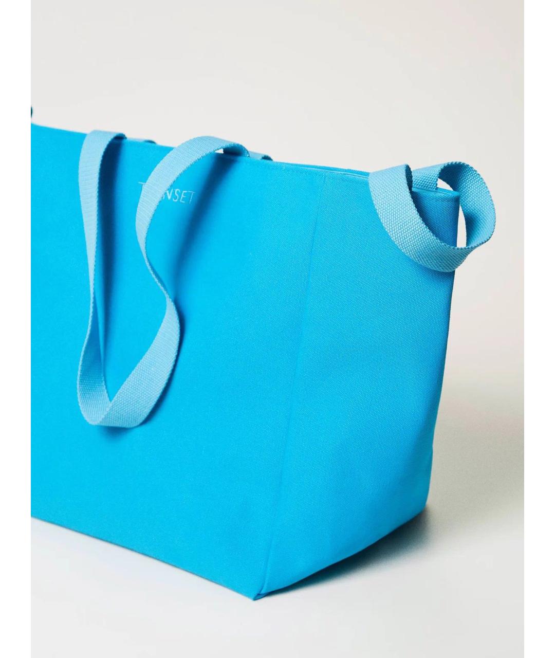 TWIN-SET Голубая хлопковая сумка тоут, фото 4