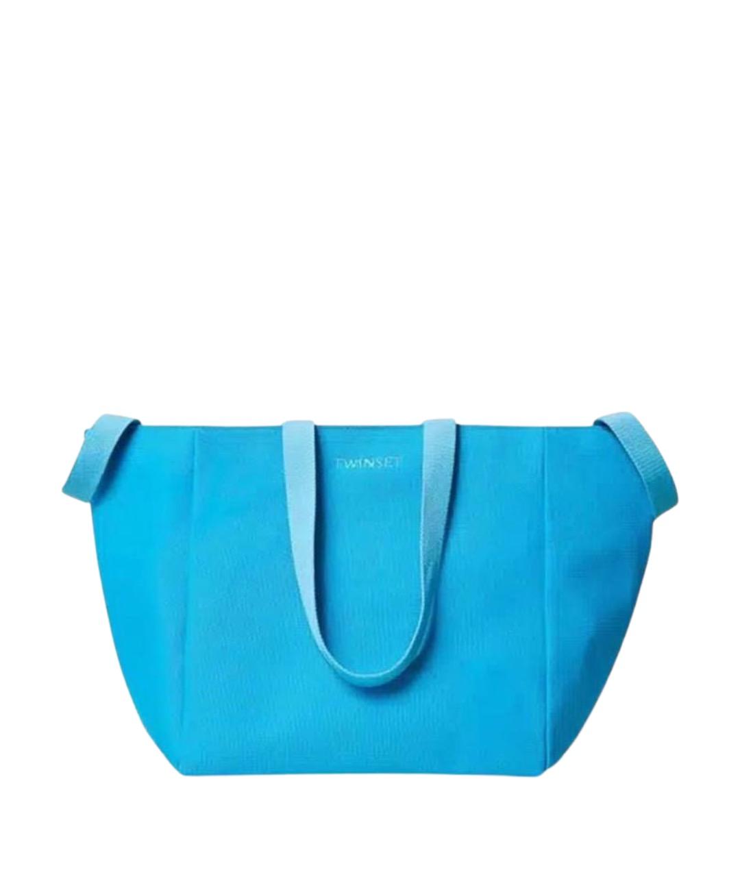 TWIN-SET Голубая хлопковая сумка тоут, фото 1