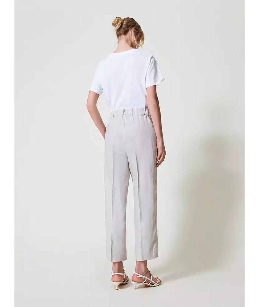 TWIN-SET Серые хлопковые прямые брюки, фото 4