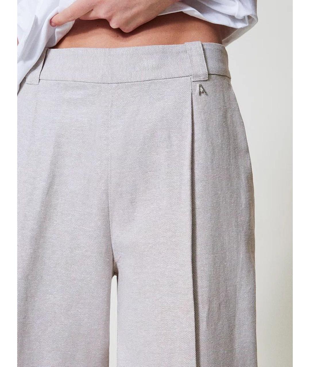 TWIN-SET Серые хлопковые прямые брюки, фото 5