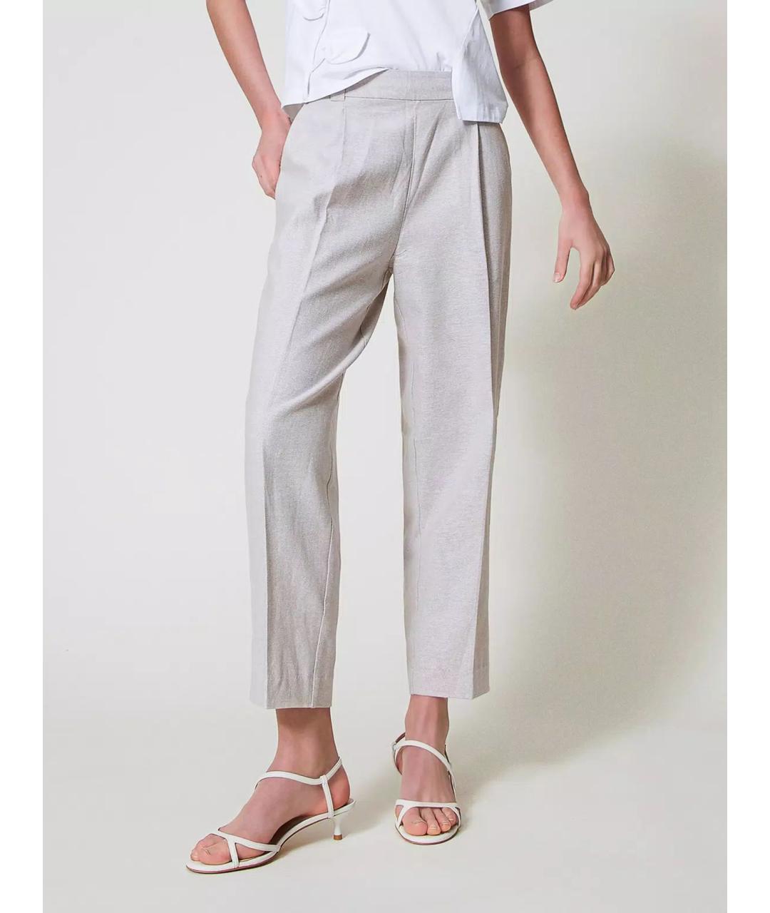 TWIN-SET Серые хлопковые прямые брюки, фото 3