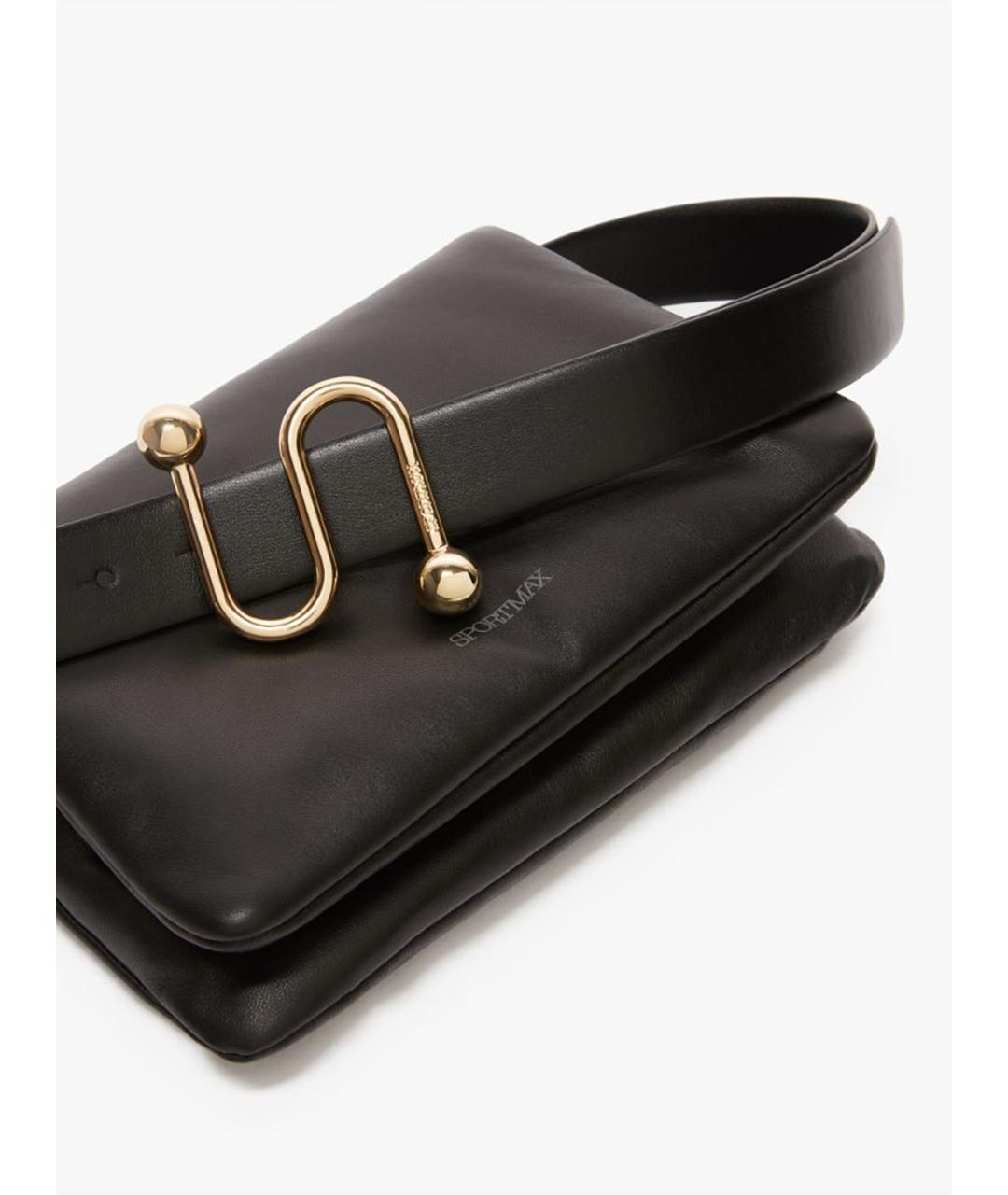 SPORTMAX Черная кожаная сумка через плечо, фото 4