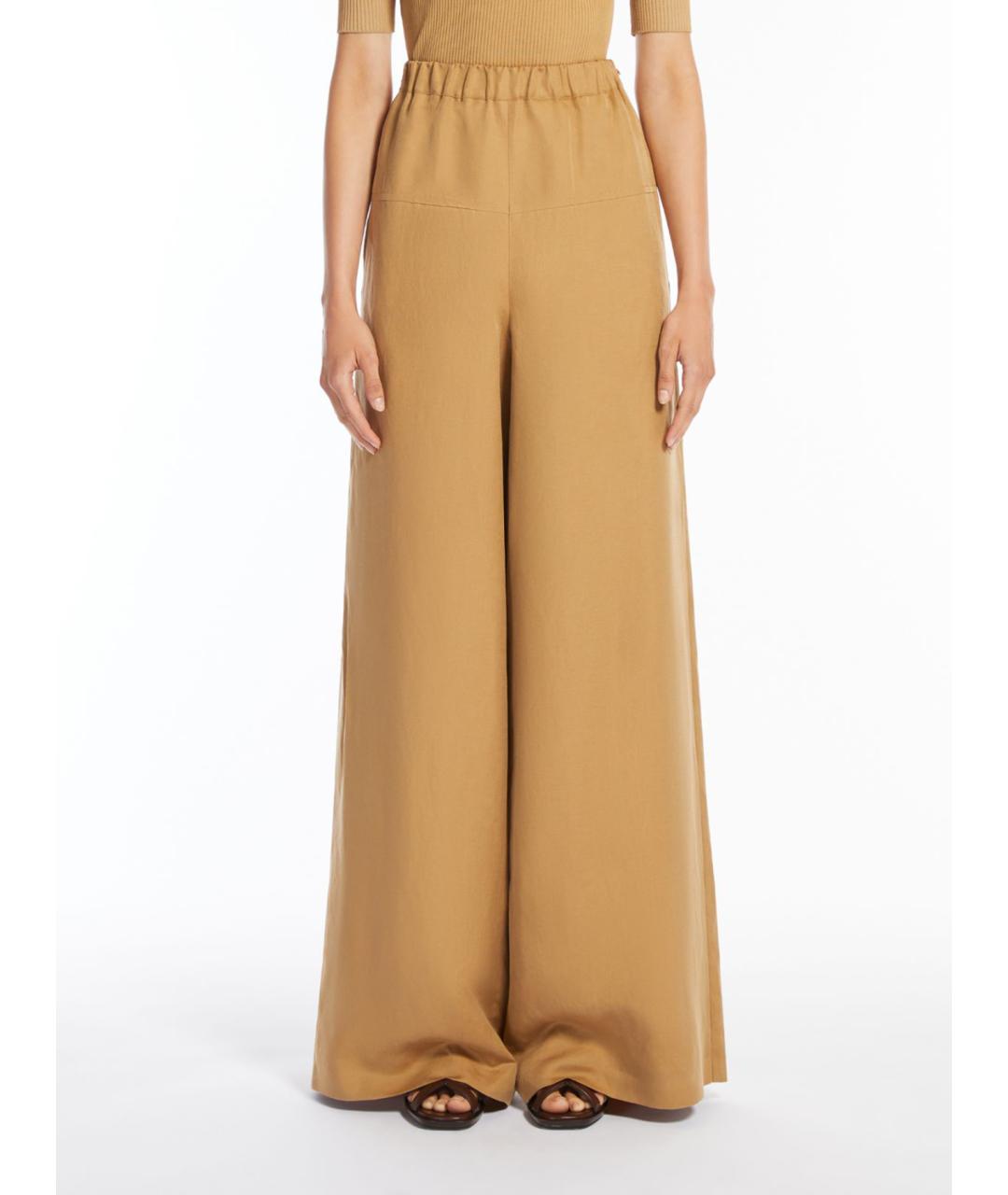MAX MARA Бежевые шелковые брюки широкие, фото 3
