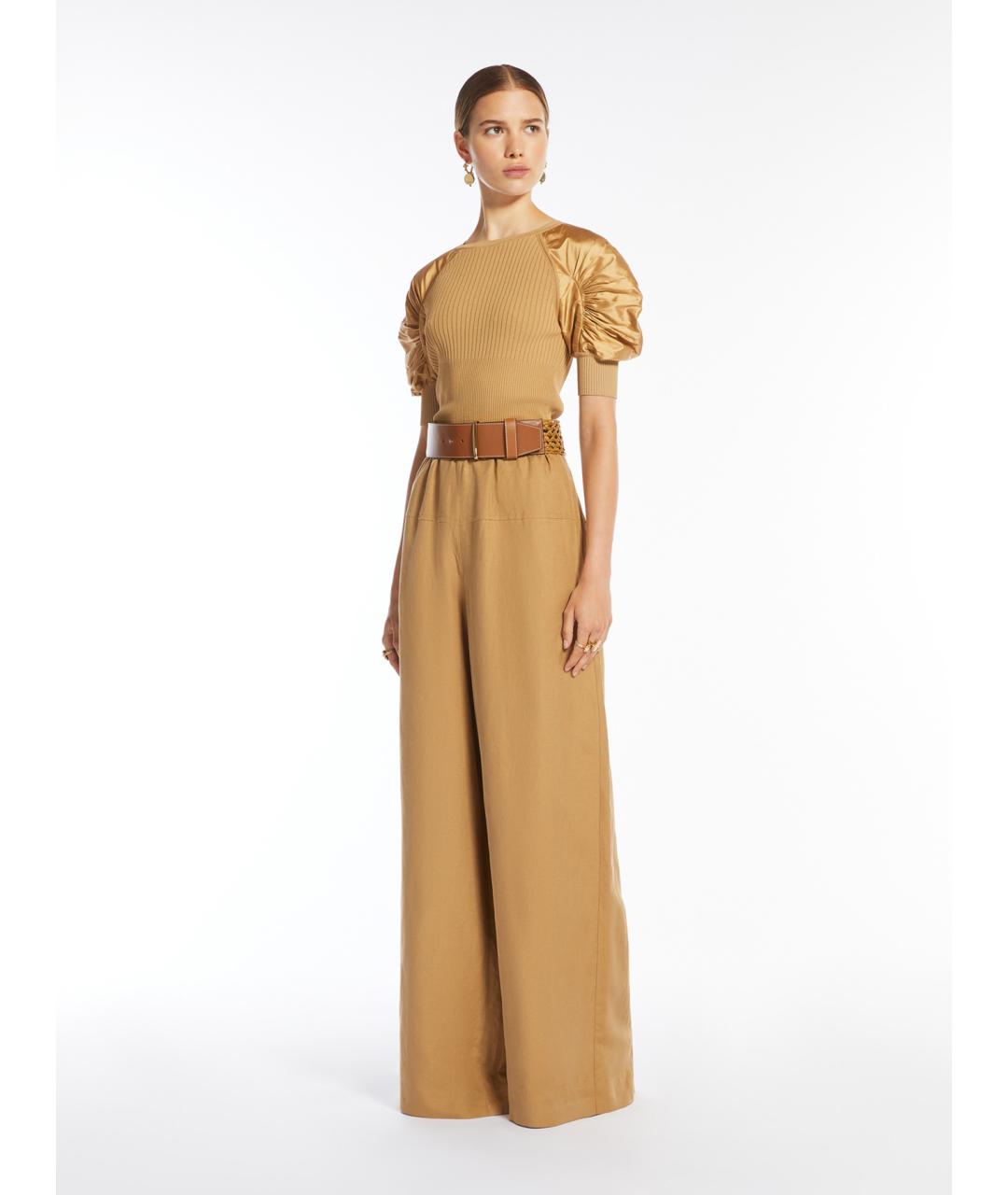 MAX MARA Бежевые шелковые брюки широкие, фото 2