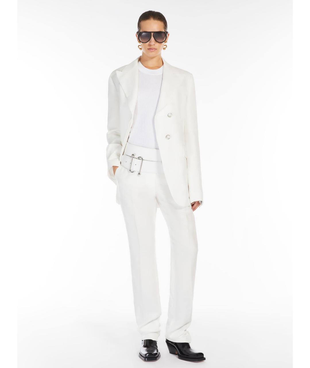 SPORTMAX Белые вискозные прямые брюки, фото 2