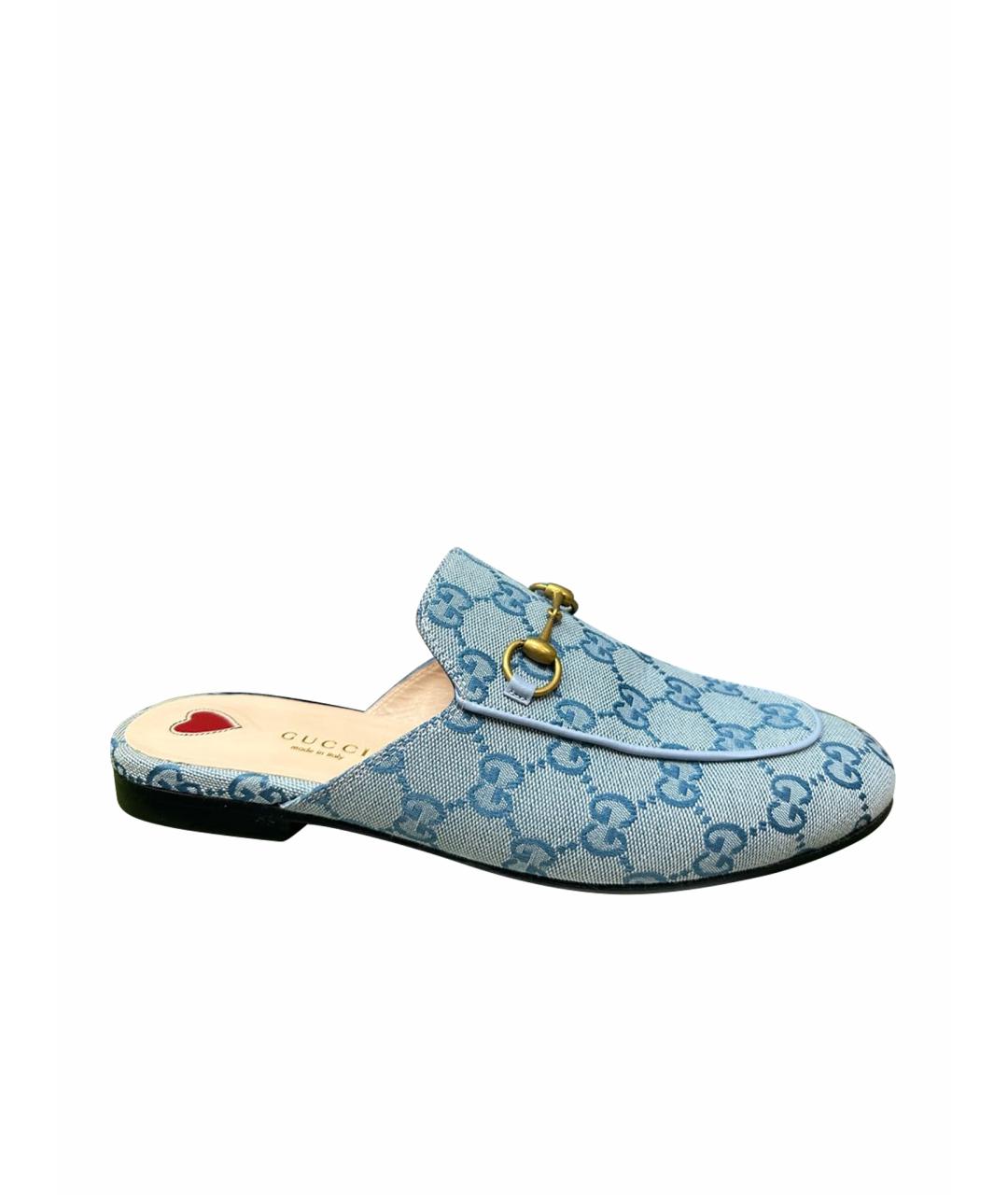 GUCCI Голубые текстильные сабо, фото 1