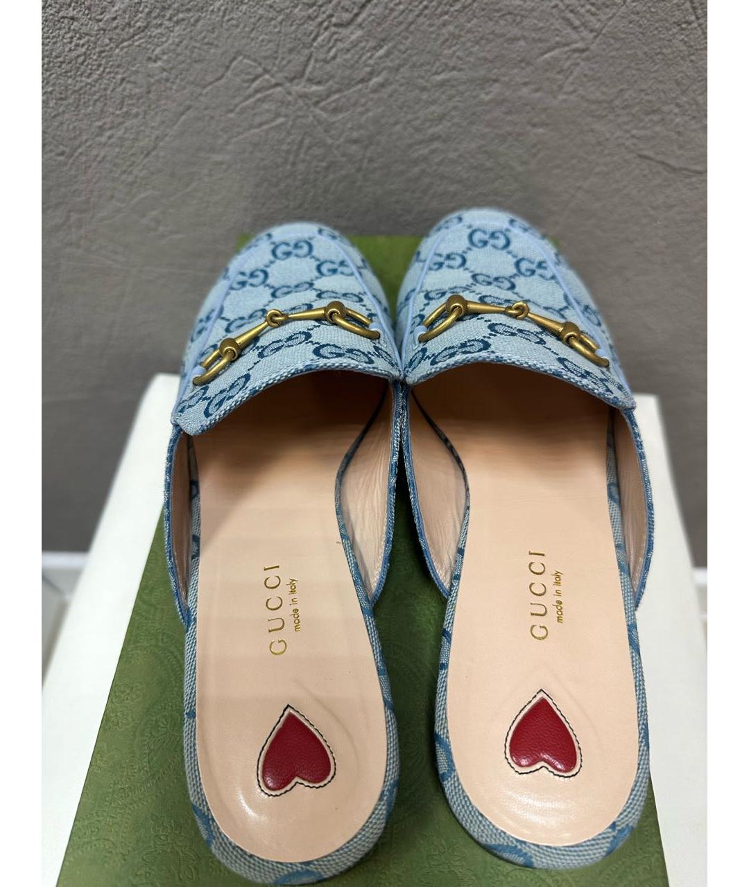 GUCCI Голубые текстильные сабо, фото 3