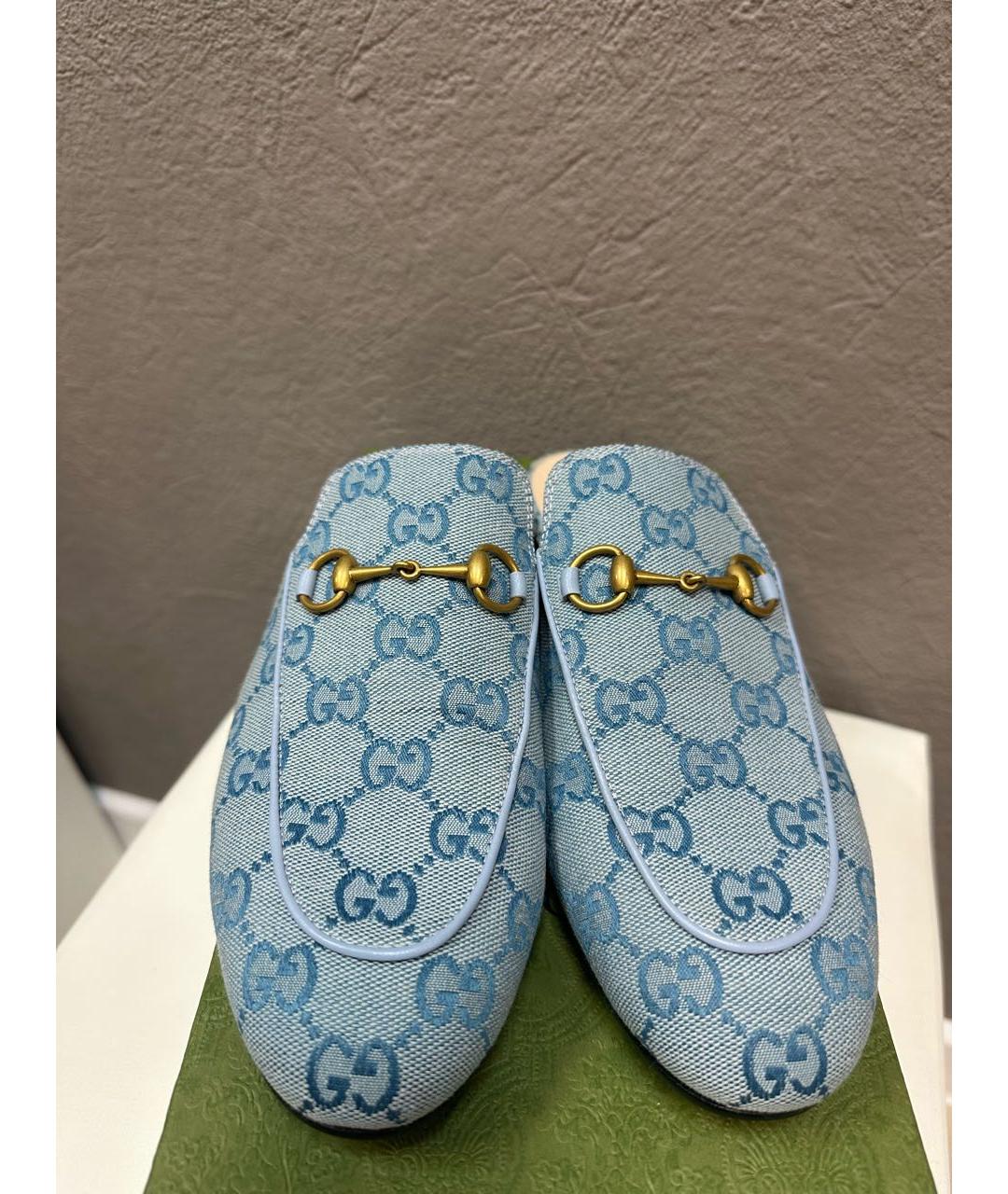 GUCCI Голубые текстильные сабо, фото 6