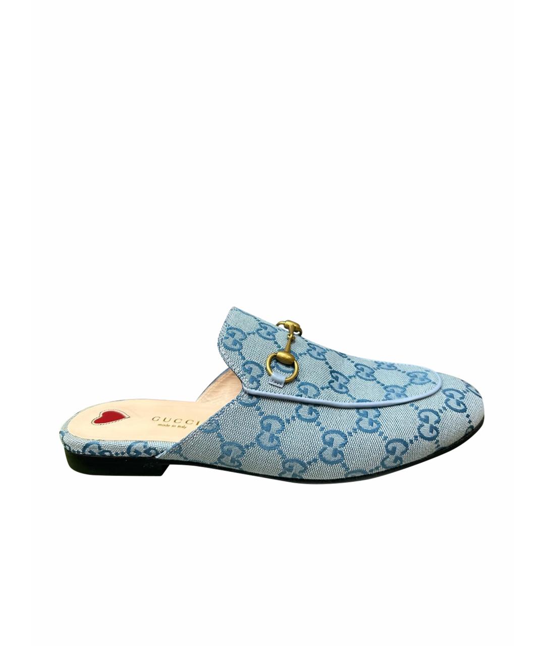 GUCCI Голубые текстильные сабо, фото 8