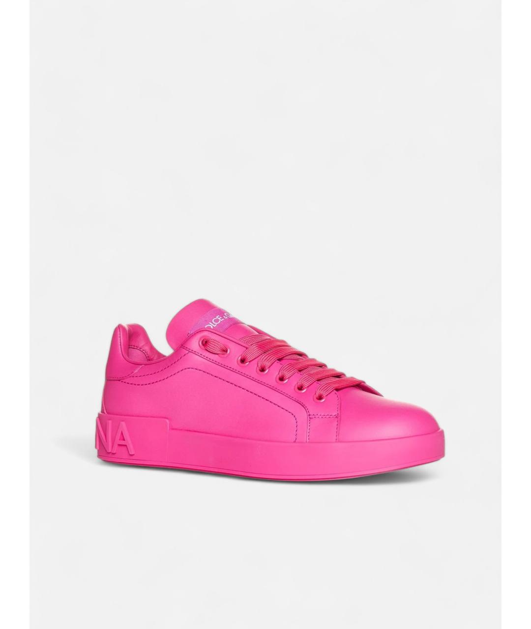 DOLCE&GABBANA Розовые кожаные кеды, фото 2