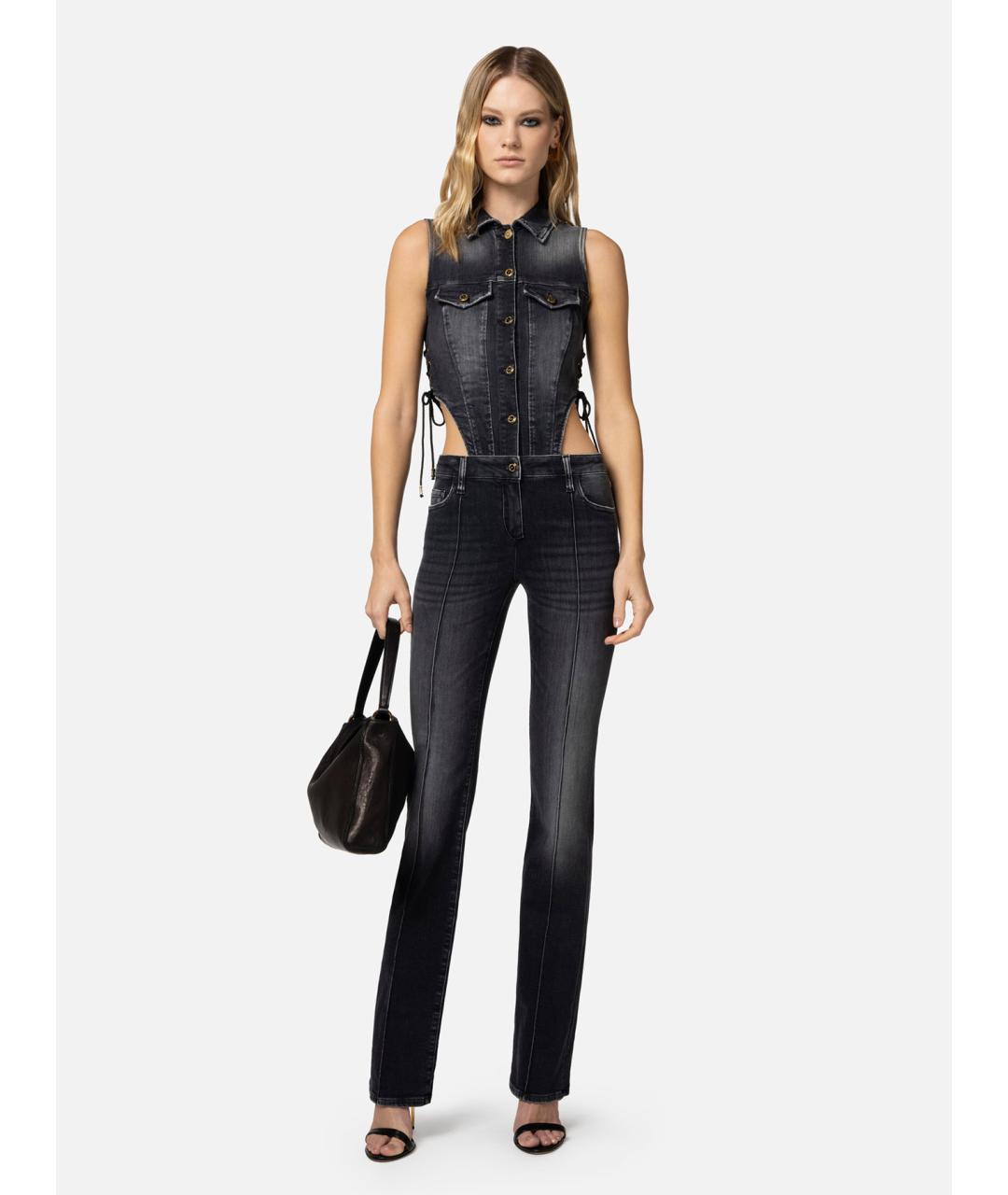 ELISABETTA FRANCHI Черный хлопковый комбинезон, фото 2