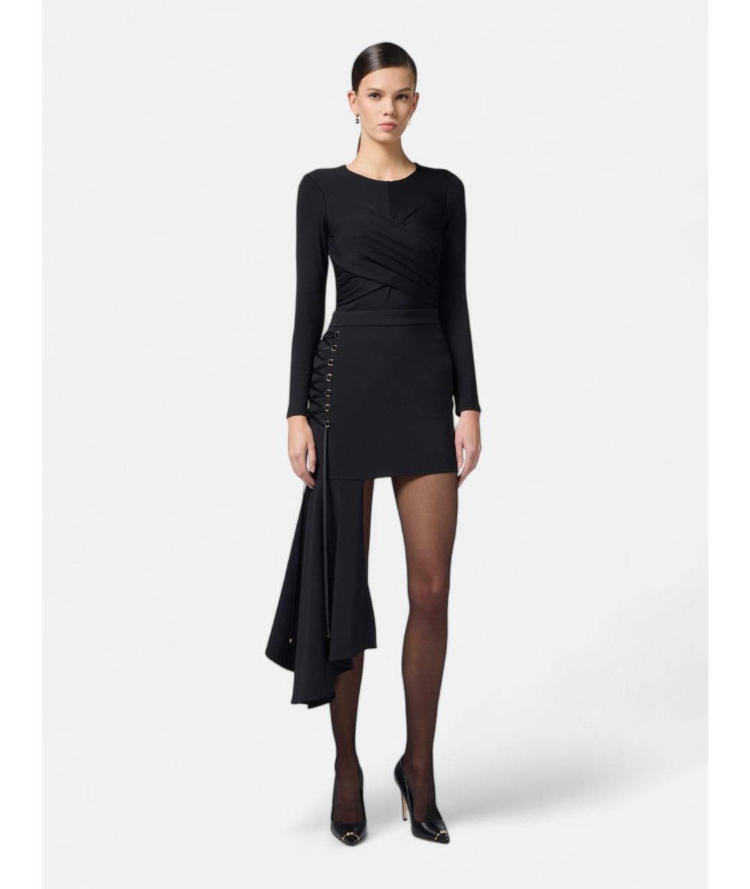 ELISABETTA FRANCHI Черная полиэстеровая юбка мини, фото 2