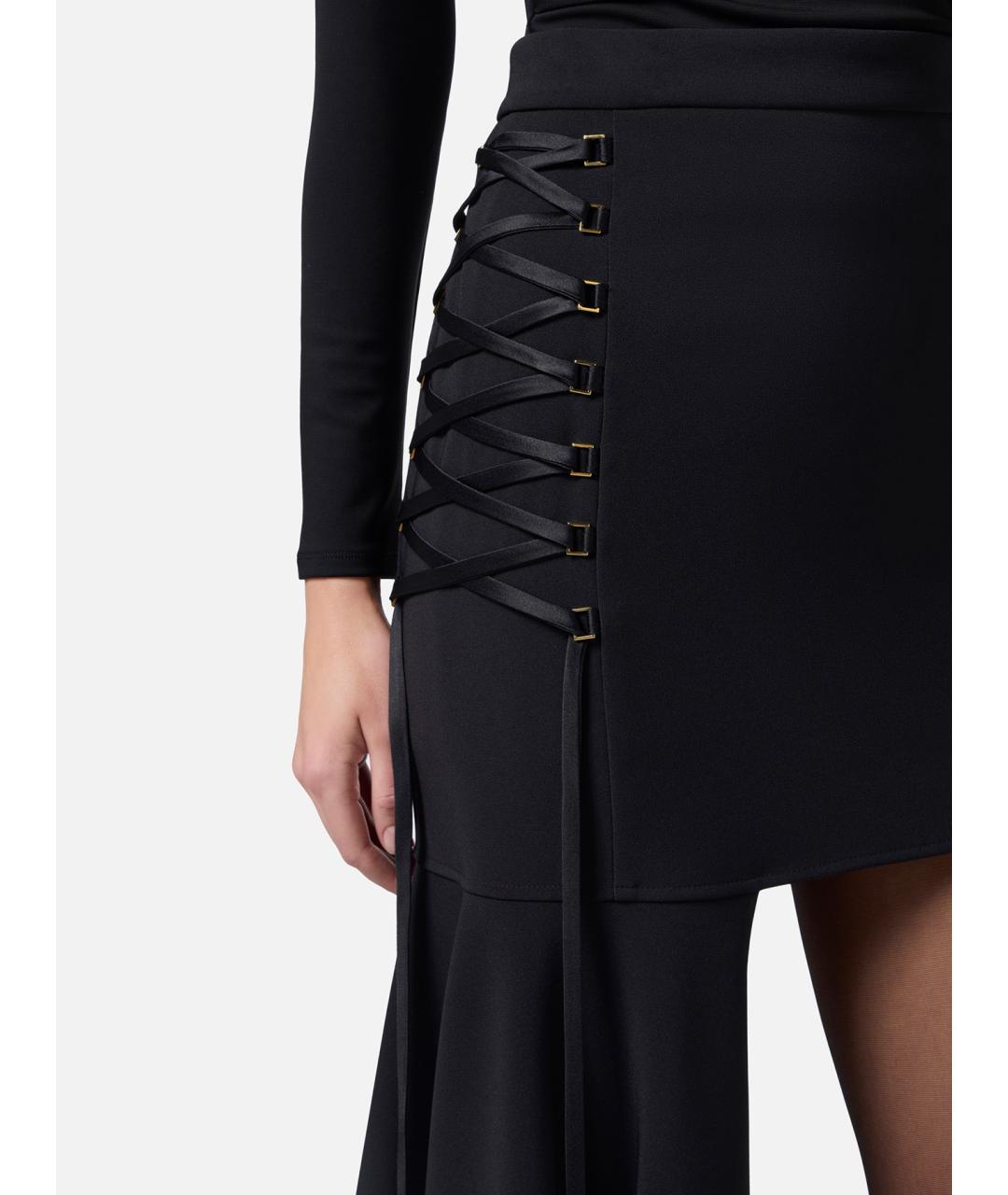 ELISABETTA FRANCHI Темно-синяя полиэстеровая юбка мини, фото 4