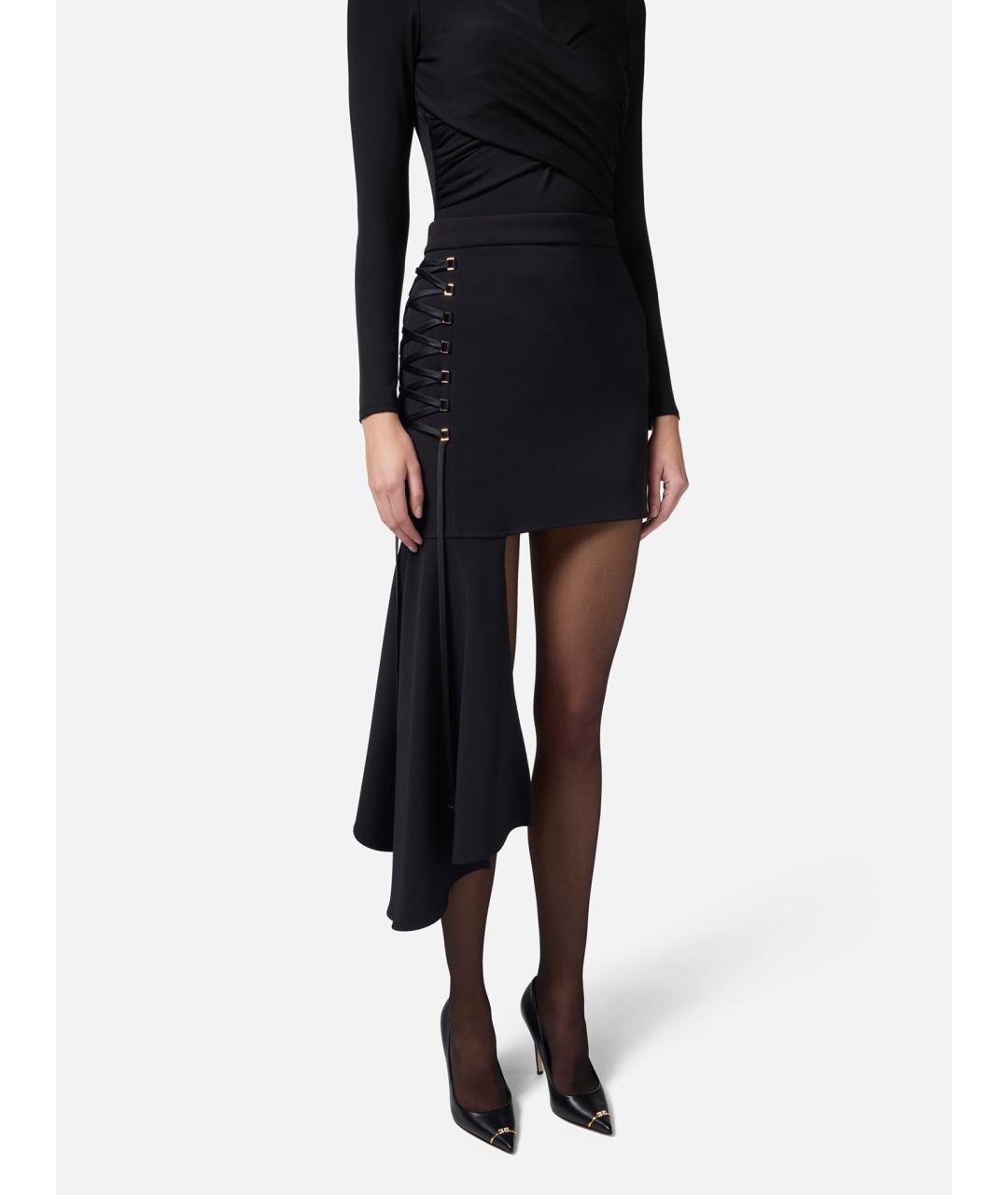 ELISABETTA FRANCHI Темно-синяя полиэстеровая юбка мини, фото 3